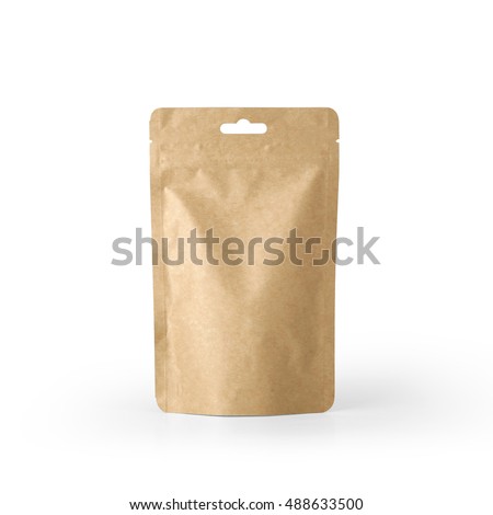 Craft paper pouch bag front view isolated on white background. Packaging template mockup collection. With clipping Path included.