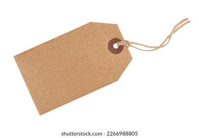 Craft paper tag with twine isolated on white background