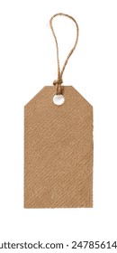 Craft paper tag with twine isolated on white background
