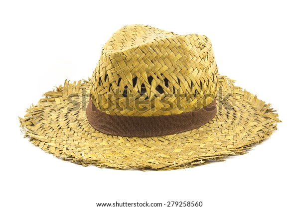 Antique Straw Hat Isolated Over White 