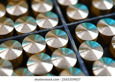 Crafting precision in metalworking with brass cylinders arranged neatly for intricate designs and projects - Powered by Shutterstock