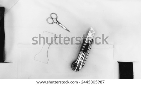 Crafting Tools Scissors Cutter Pattern Top View Black White
