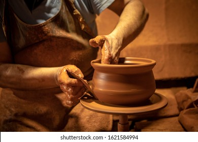 Craftman Hands Making Pottery Close Up