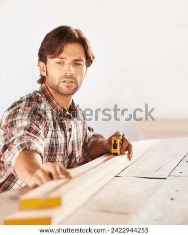 Craftsman, maintenance and working in building, professional and technique for woodwork, career. Man, crafting and materials from nature, builder and indoor for diy, home improvement and handiwork