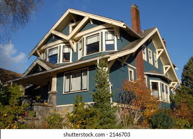 A Craftsman Style house in autumn.