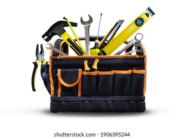 Craftsman worker tool bag with different tools for work - Shutterstock ID 1906395244