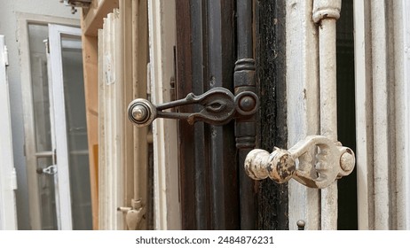Craftsmanship Structure Weathered Old Windows Lined Up for Sale Wooden Architectural Salvage, Reclaimed Wood DIY Projects Home Improvement
