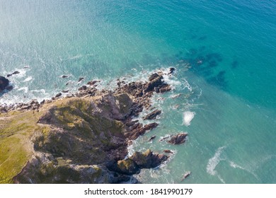 Craggy Rocks Off Devon Coast On A Sunny Day 