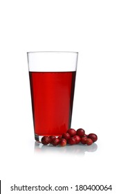 Cranberries And Cranberry Juice Cutout, Isolated On White Background