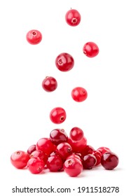 Cranberries fall on a pile on a white background, levitating cranberries. Isolated