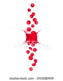 Cranberries Are Falling Down Through Splashes Of Juice