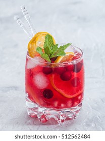 Cranberry Mandarin Orange Cocktail With Ice And Mint