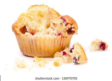 Cranberry Muffin Break. Isolated On White Background