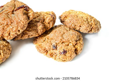 Cranberry Oatmeal Cookies On White Isolated Background