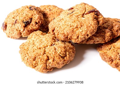 Cranberry Oatmeal Cookies On White Isolated Background