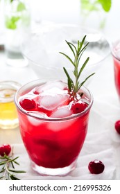 Cranberry, Rosemary, Gin Fizz, Cocktail On A White Background