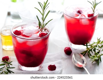 Cranberry, Rosemary, Gin Fizz, Cocktail On A White Background