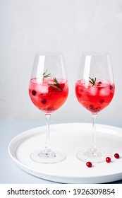 Cranberry Rosemary Spritzer Drink On A Light Background.