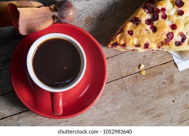 Cranberry Scone With A Red Cup Of Coffee 