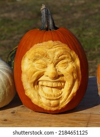 Cranbrook, Kent, UK, 31st July 2022. Pumpkin Carved Into A Face. 

