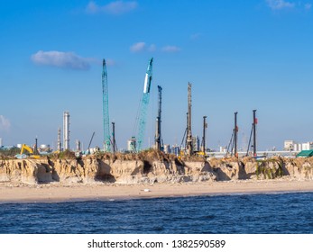 Crane Barge Doing Marine Heavy Lift Installation Works In The Port.