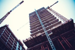 Crane And Building Construction. Big Building Construction