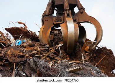 Crane Grabber Loading Metal Scrap