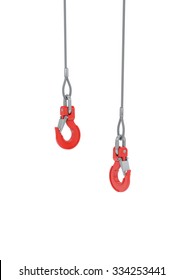 Crane Hooks On Steel Cable Isolated On White With Clipping Path