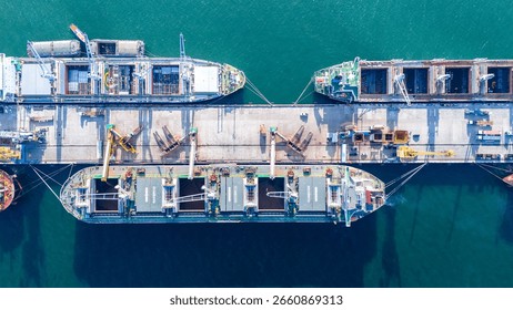 crane loading cargo container import container ship in the international terminal logistic sea port concept freight shipping by ship, Truck running in port under the Big Crane transport trade	