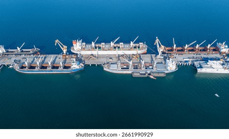 crane loading cargo container import container ship in the international terminal logistic sea port concept freight shipping by ship, Truck running in port under the Big Crane transport trade	