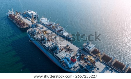 crane loading cargo container import container ship in the international terminal logistic sea port concept freight shipping by ship, Truck running in port under the Big Crane transport trade	