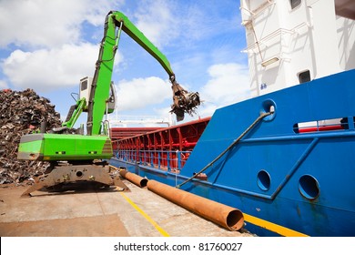 Crane Loading cargo Ship With Recycling Steel, Galway docks