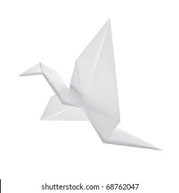 Crane From Paper Flies On White Background