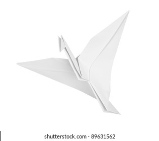 Crane From Paper Flies On White Background