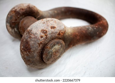 A Crane Ship Shackle Rusty Maritime Iron Bar Chain Loading Hook Hauling Marine