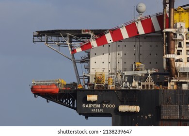 The crane vessel Saipem 7000 arrives at the port of Rotterdam on January 30, 2022.