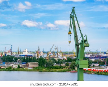 Cranes In Gdansk Shipyard, Aerial Landscape