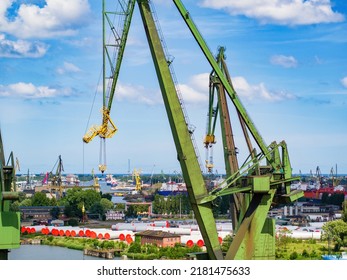 Cranes In Gdansk Shipyard, Aerial Landscape