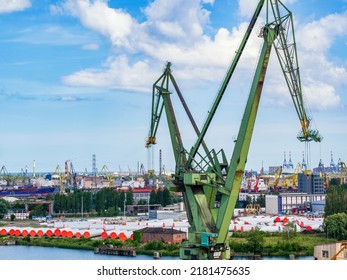 Cranes In Gdansk Shipyard, Aerial Landscape