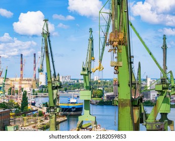 Cranes In Gdansk Shipyard, Aerial Landscape