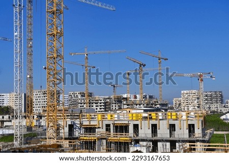 Cranes and new buildings construction site in Vienna