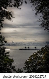 Cranes On Aarhus Harbour In Denmark