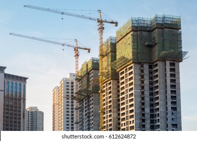 Cranes On City Construction Site In The Commodity House, China