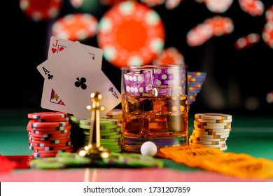 Craps Dice In Cocktail Glass On The Casino Gambling Table