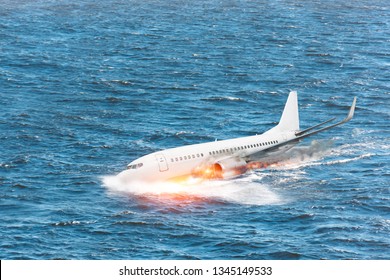 Crash Of The Airplane Falling Into The Sea, An Explosion Hit By Splashing On The Water