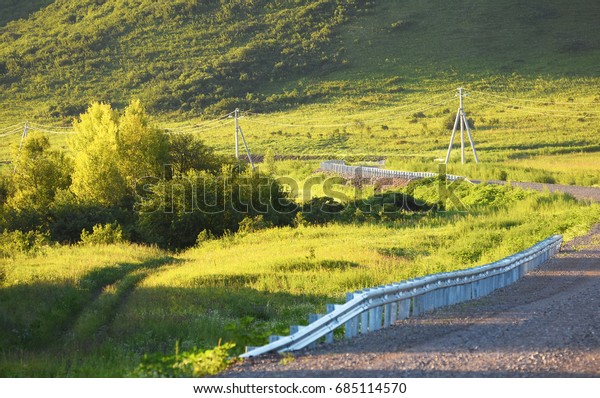 Crash barrier on the\
roads in mountains