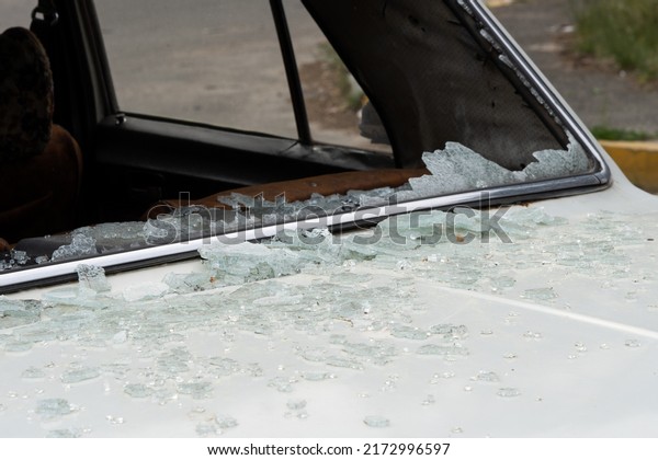Crash car\
windshield, broken and damaged\
car.
