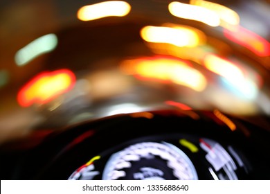 Crash Drive Accident Of On Night Road, Image Blur Light Of Car Rotate Motion Background