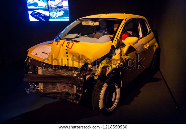 crash test car. car after colliding with a wall.\
check all security\
systems.
