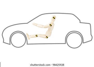 Crash test dummy in car outline on a white background - Shutterstock ID 98425928